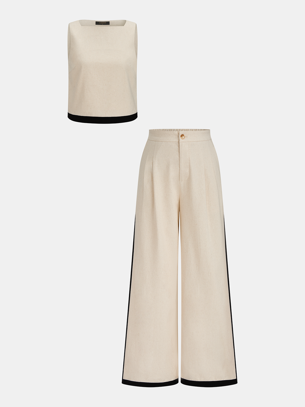 Linen & Cotton Zipper Contrast Binding Pants Set