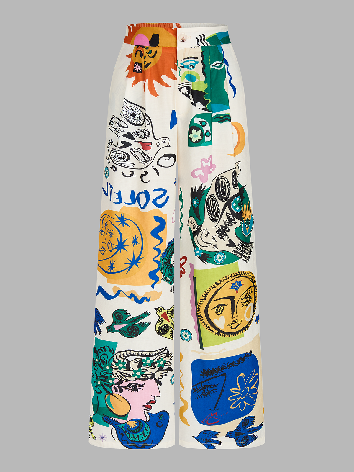 Graphic Print Crop Top With Wide-Leg Pants Set