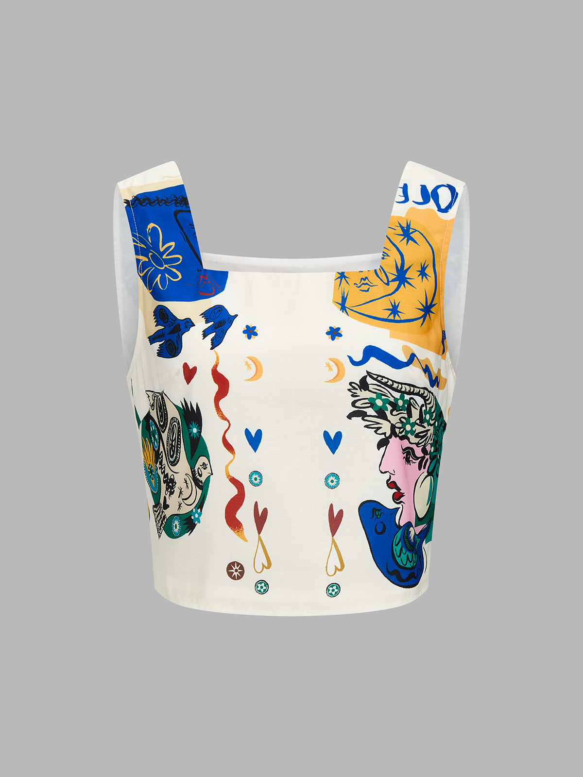 Graphic Print Crop Top With Wide-Leg Pants Set
