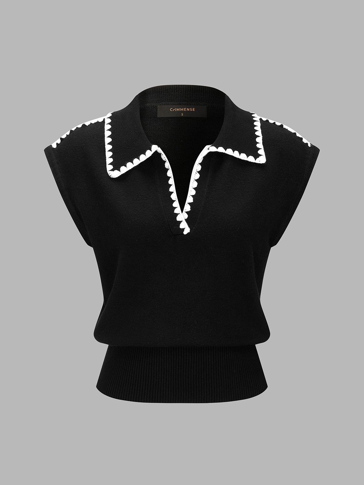 Contrast Trim Sleeveless Knit Polo Vest