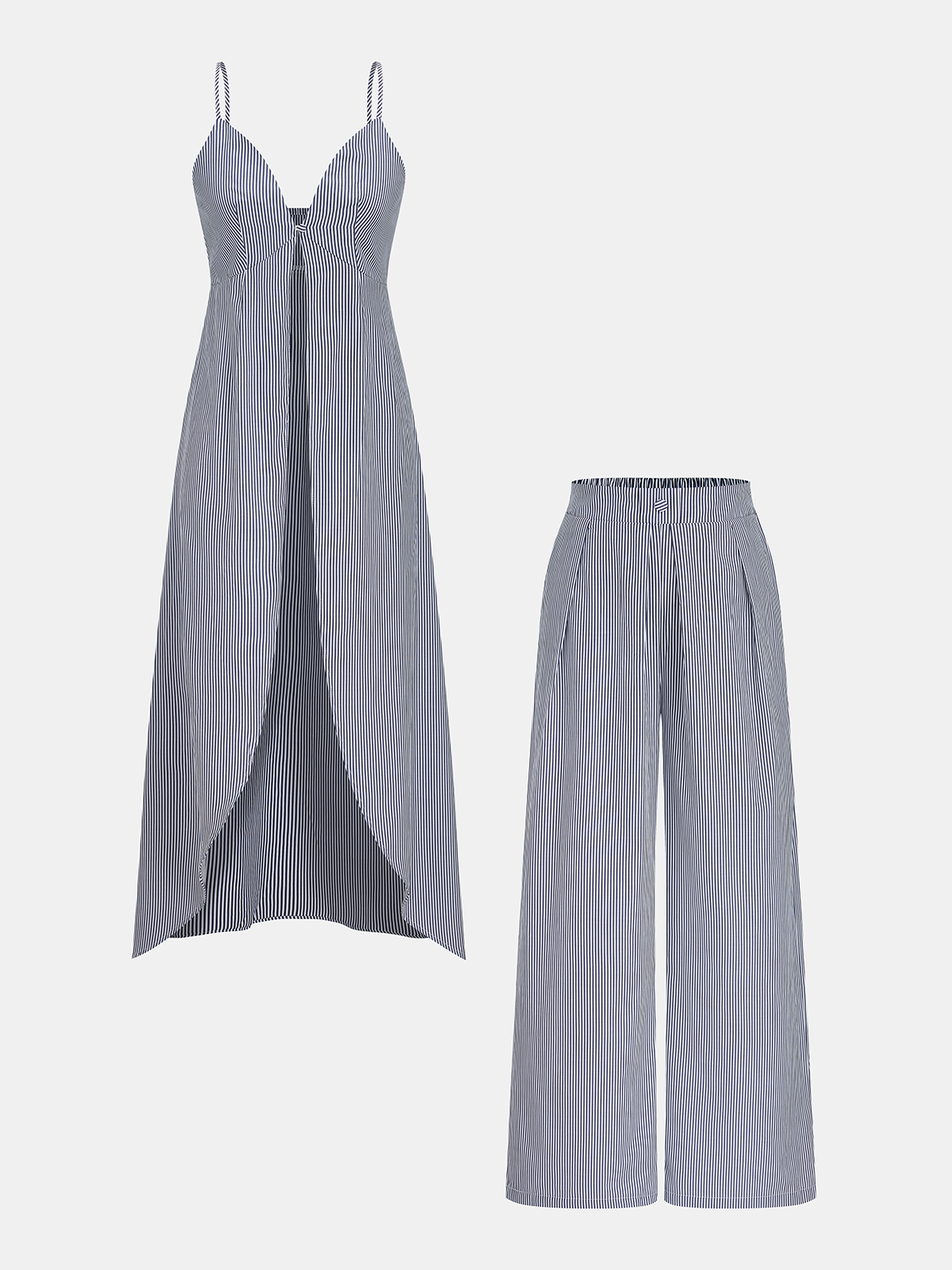 Striped Long Cami Top and Wide-Leg Pants Set