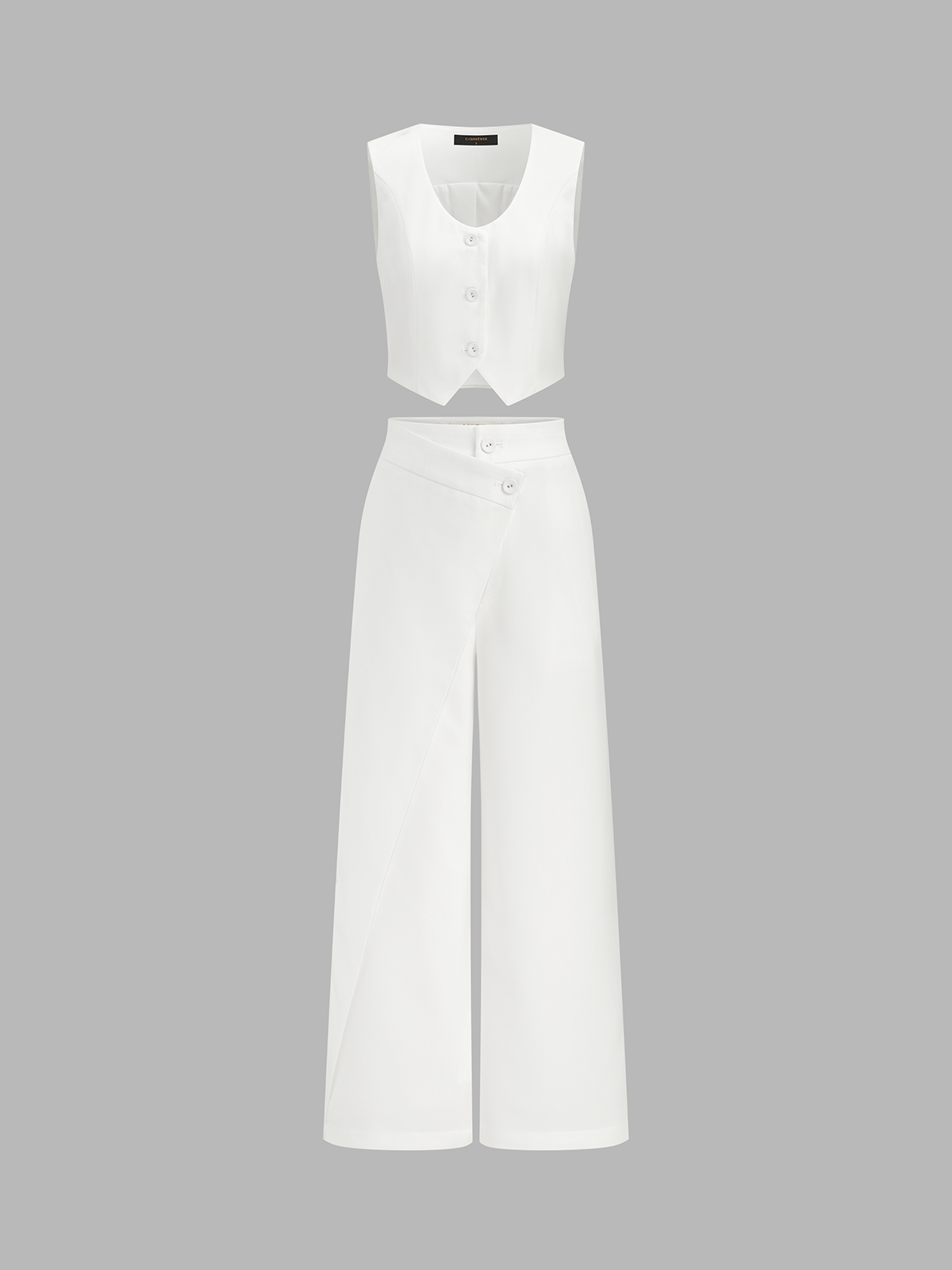 Solid  Asymmetrical Straight Leg Pants Set