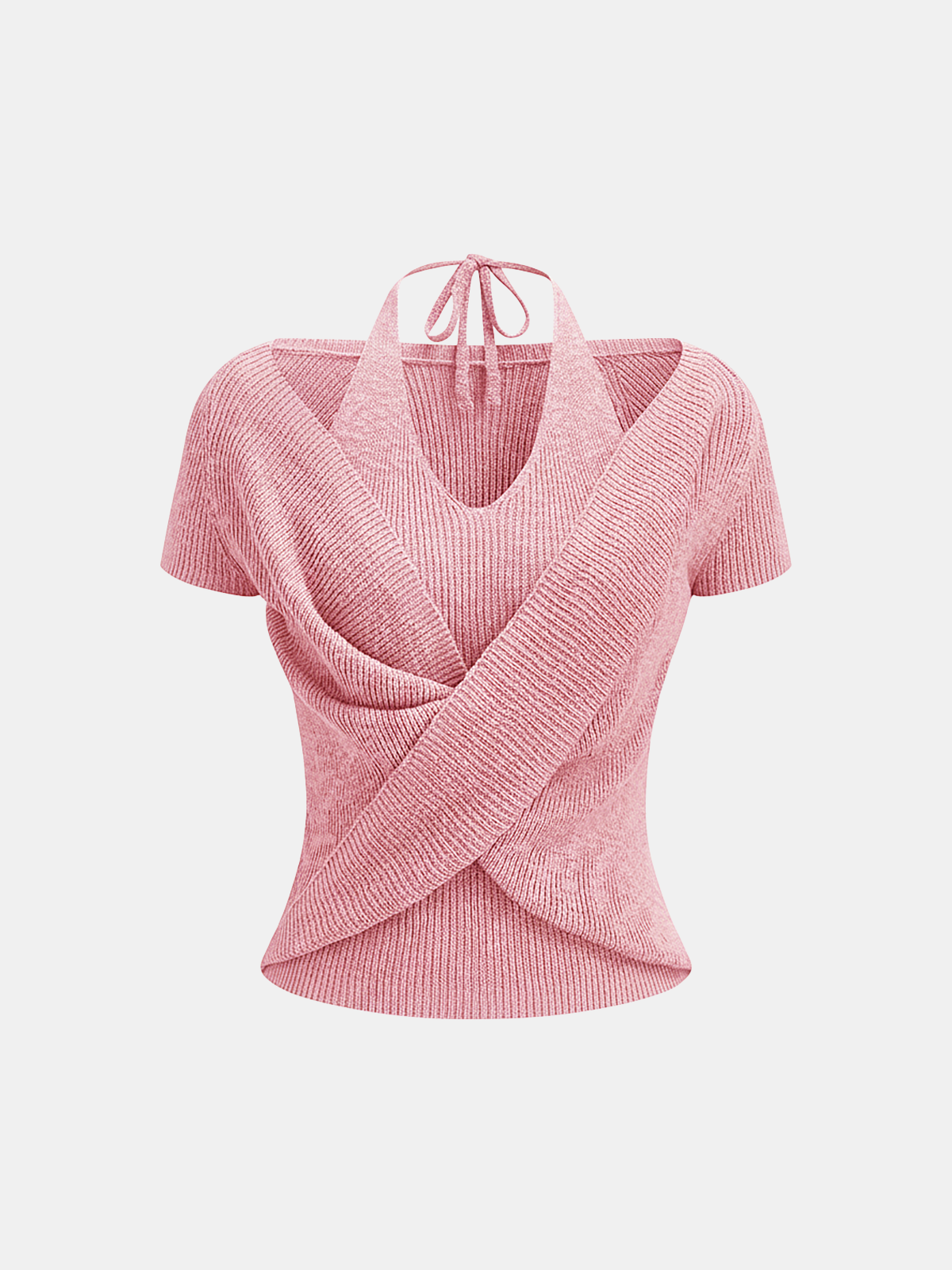 Halter Wrap Short Sleeve Knit Top