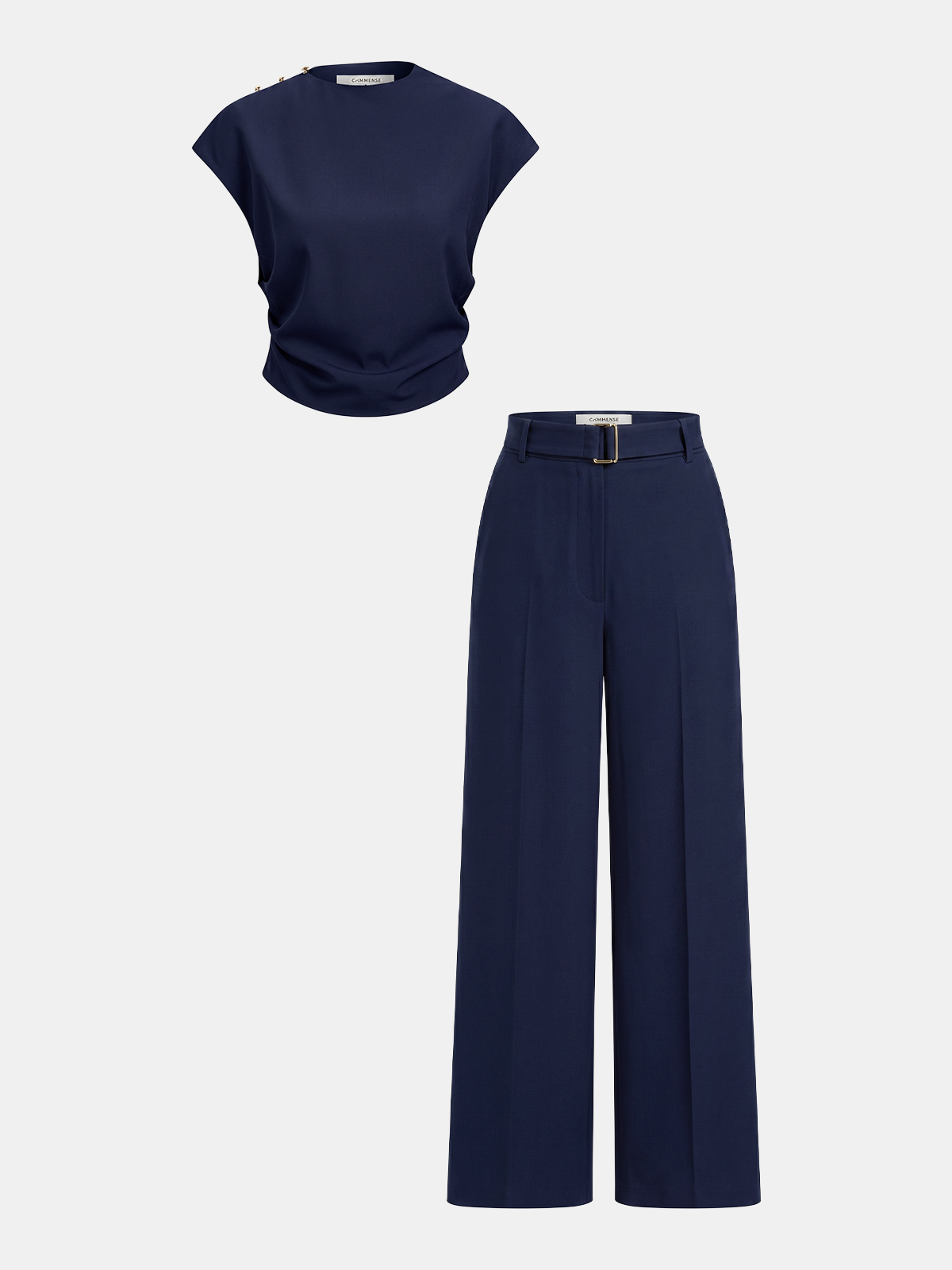 Sleeveless Ruched Top & Wide-Leg Pants Set