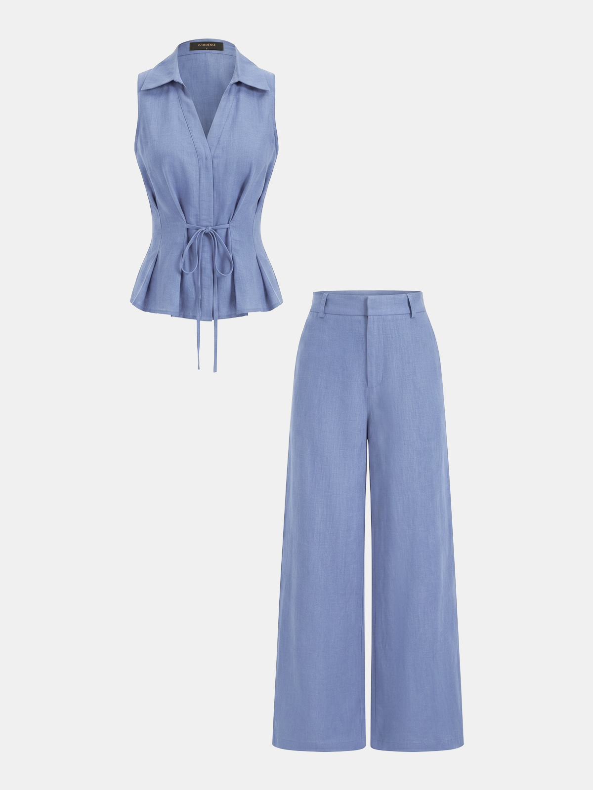 Linen-Blend Sleeveless Shirt & Pants Set