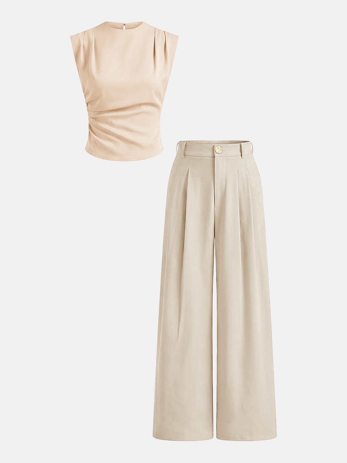 Sleeveless Ruched Top & Pleated Pants Set