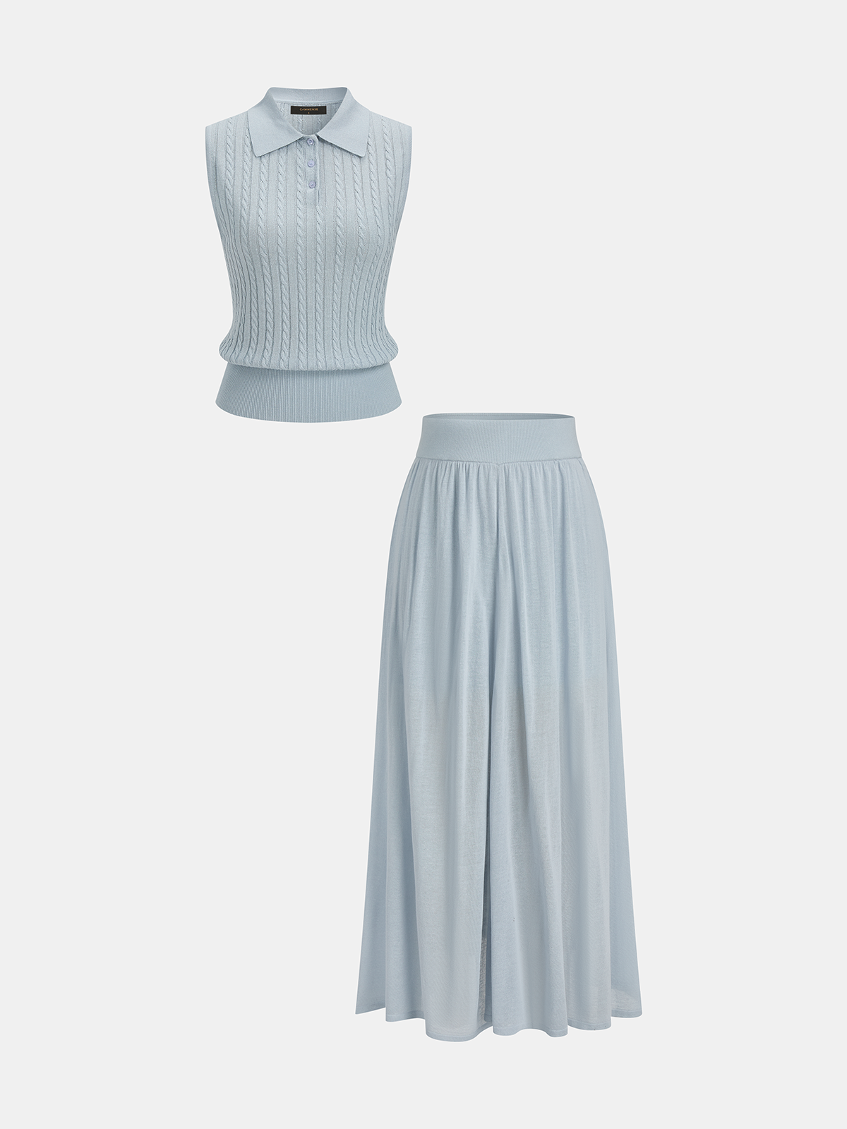 Cable-Knit Polo Top & Maxi Skirt Set