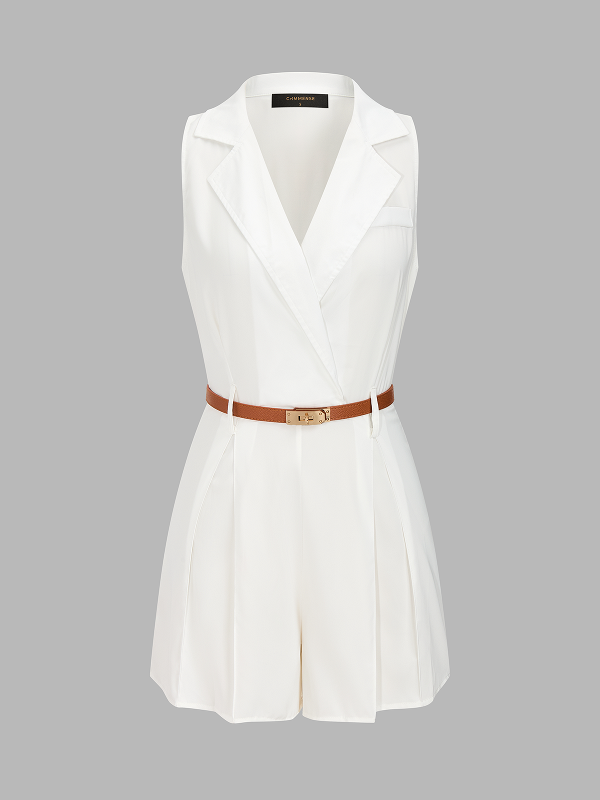 Casual Sleeveless Lapel Belted Romper