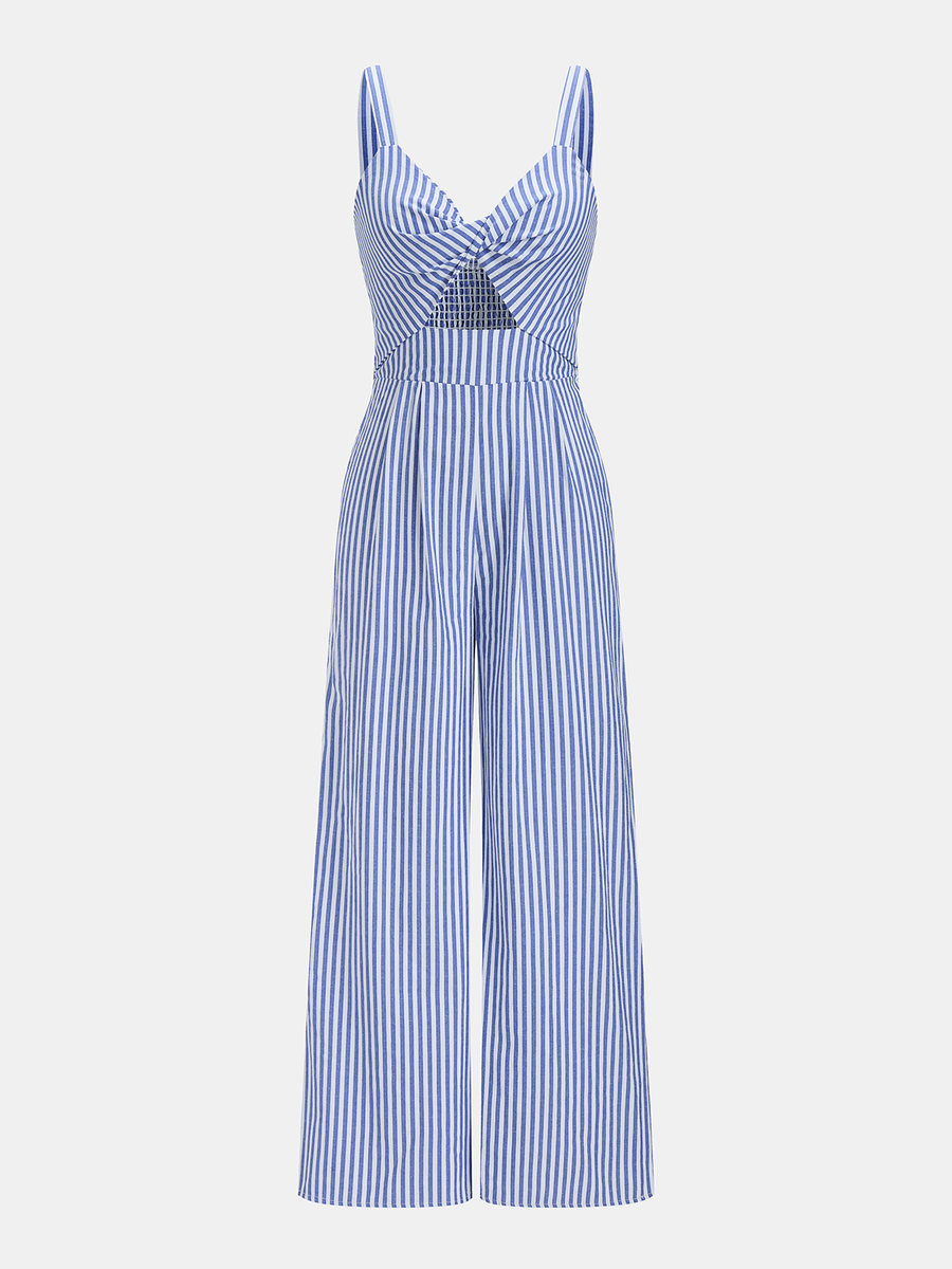 Striped Cut Out Wide Leg Cami Jumpsuit