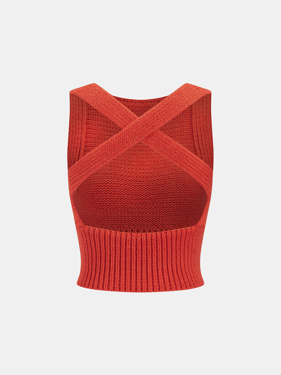 Crisscross Back Cropped Knitted Tank Top