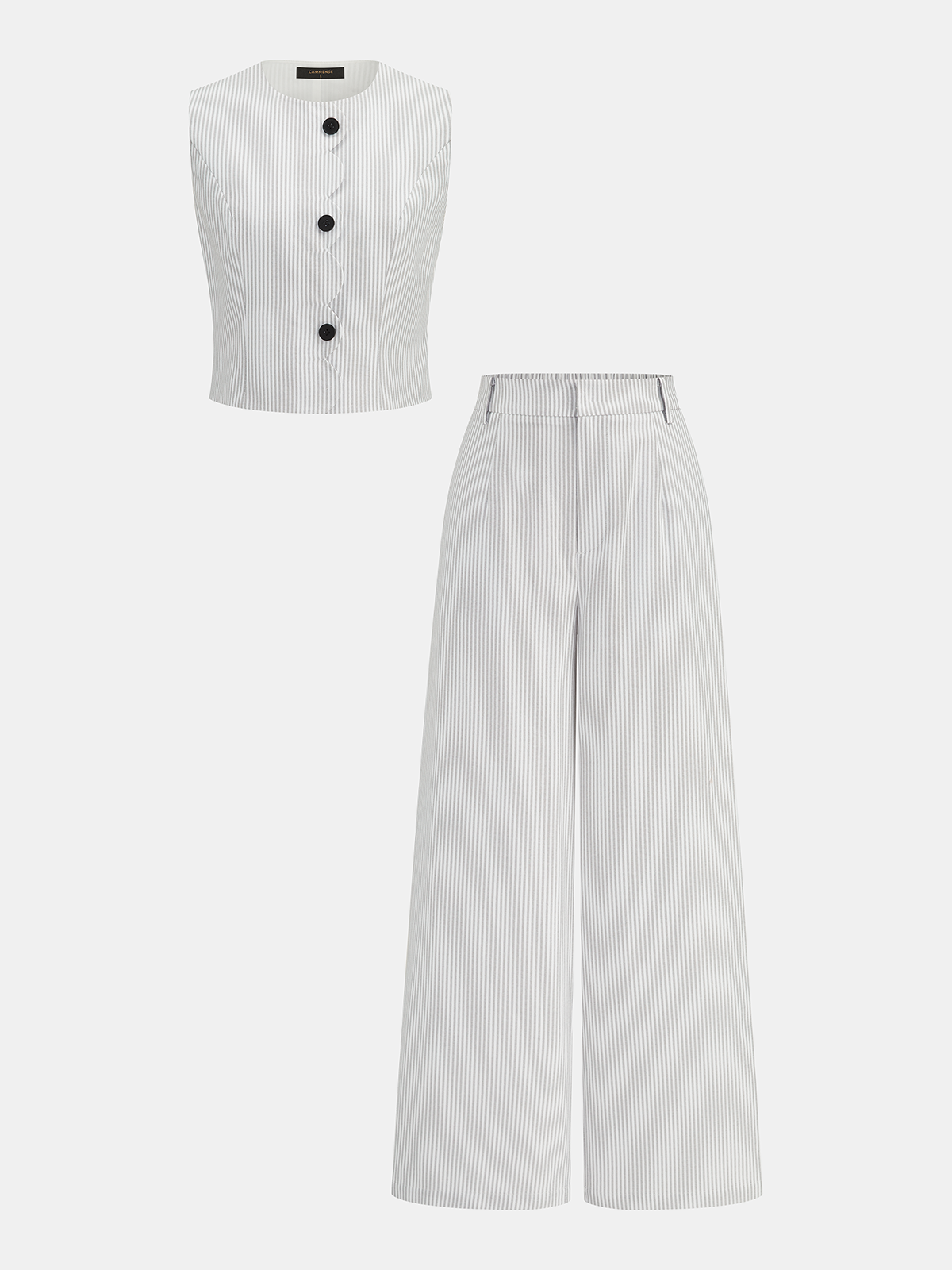 Scallop Edge Pinstripe Vest & Pants Set