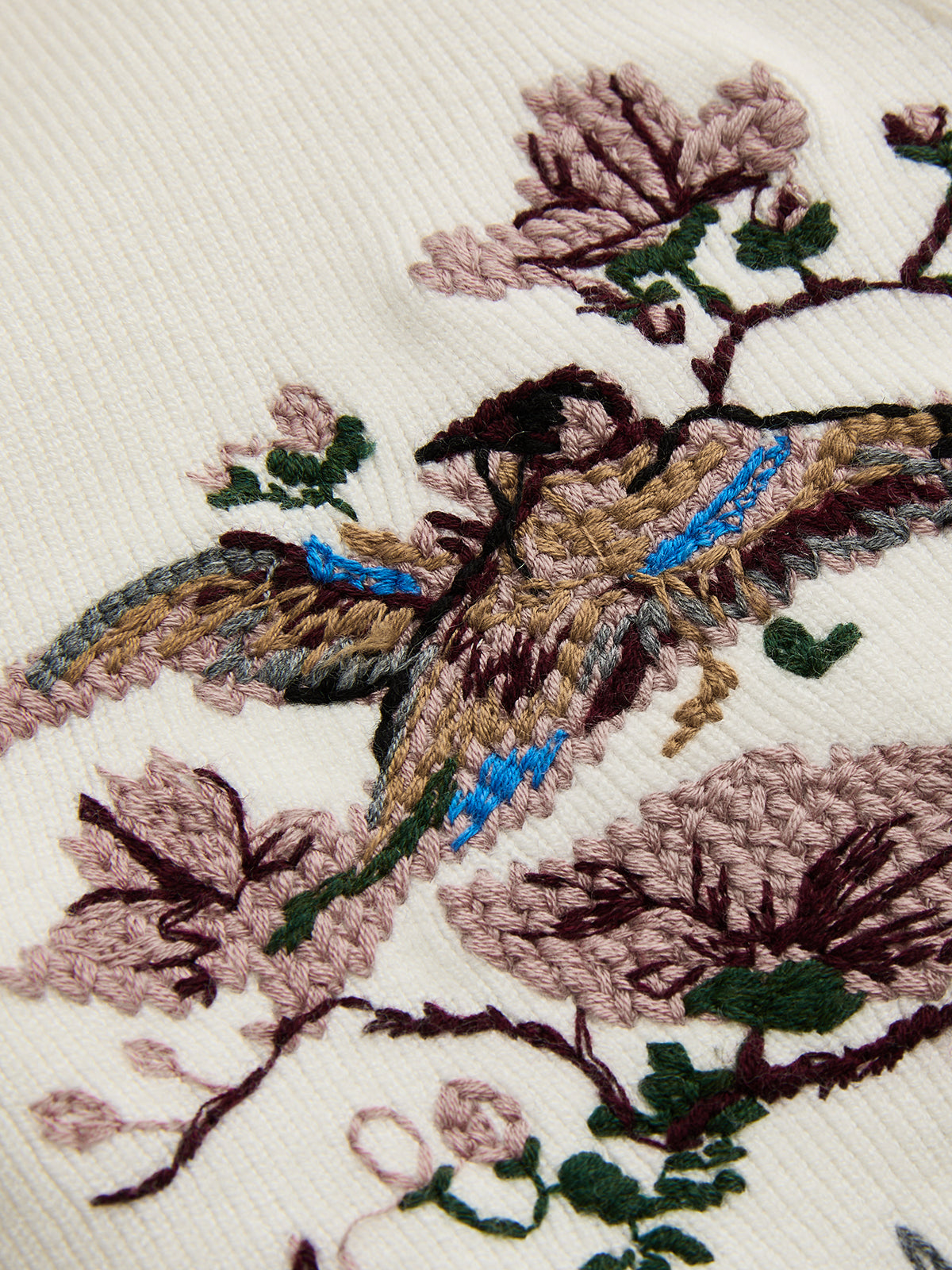 Floral Bird Embroidered Knit Vest
