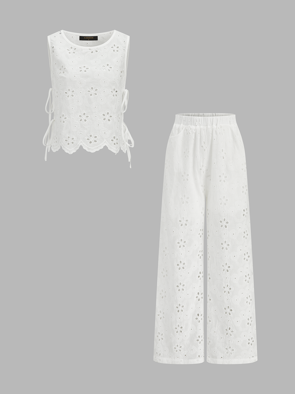 Eyelet Embroidery Two Piece Pants Set