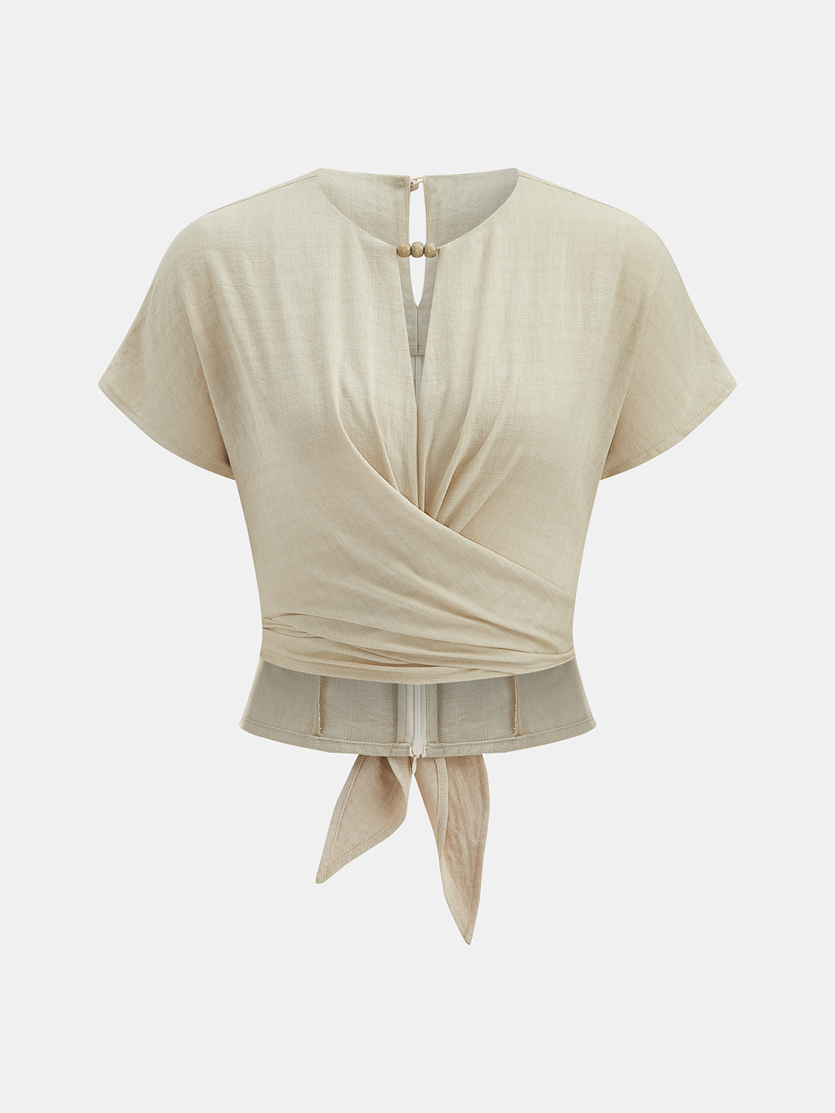 Tie-Back Wrap Crop Short Sleeve Blouse
