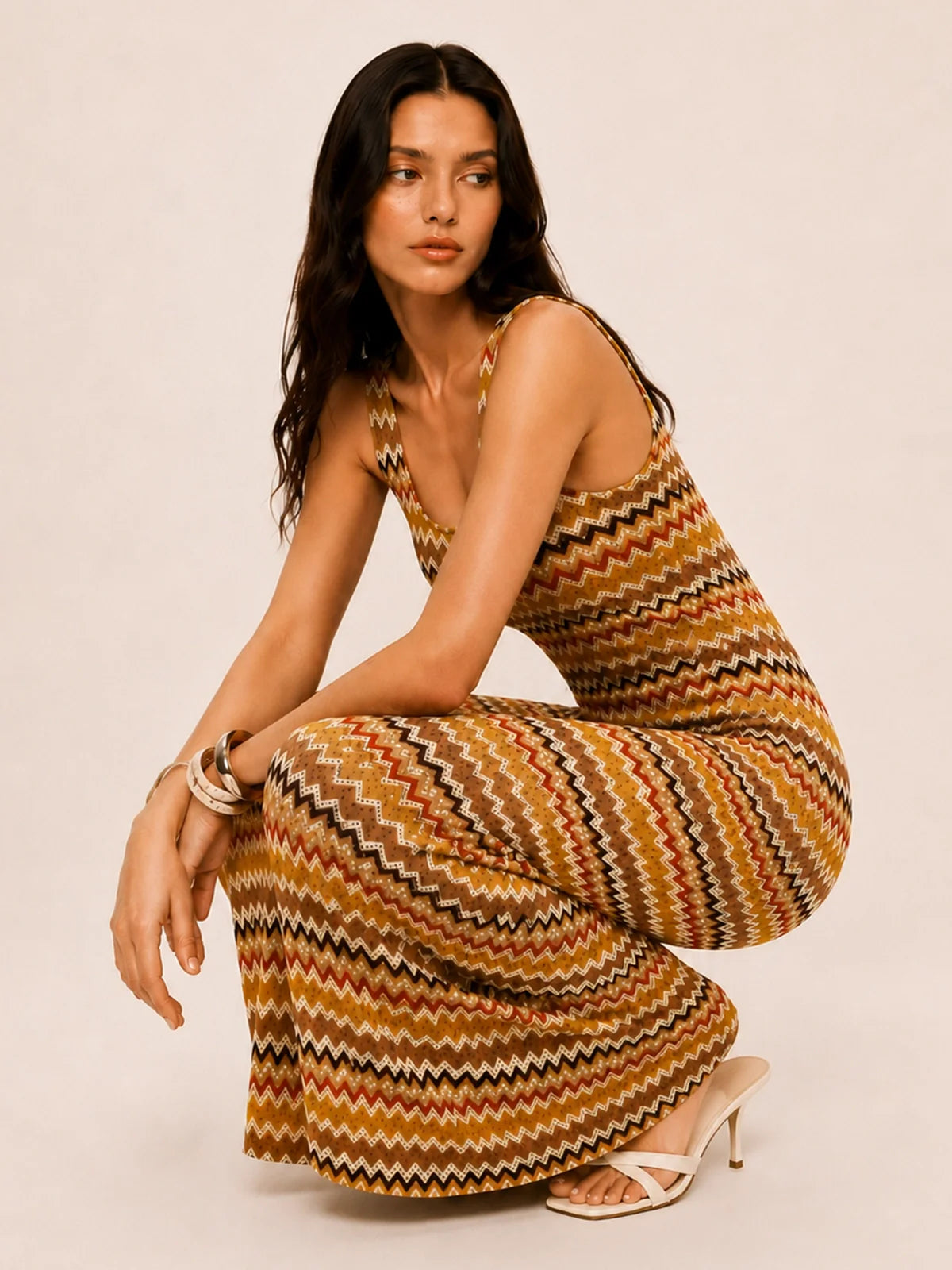Cutout Back Zigzag Knit Maxi Dress