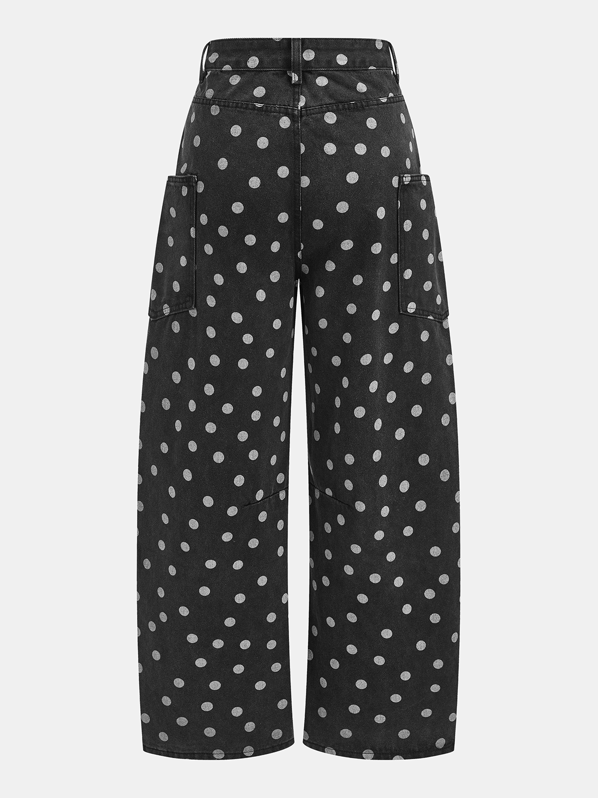 Polka Dot Denim Cargo Curved-Leg Pants
