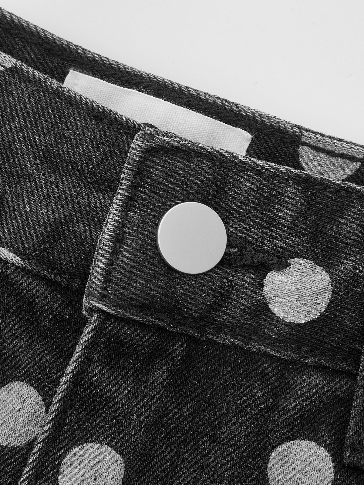 Polka Dot Denim Cargo Curved-Leg Pants
