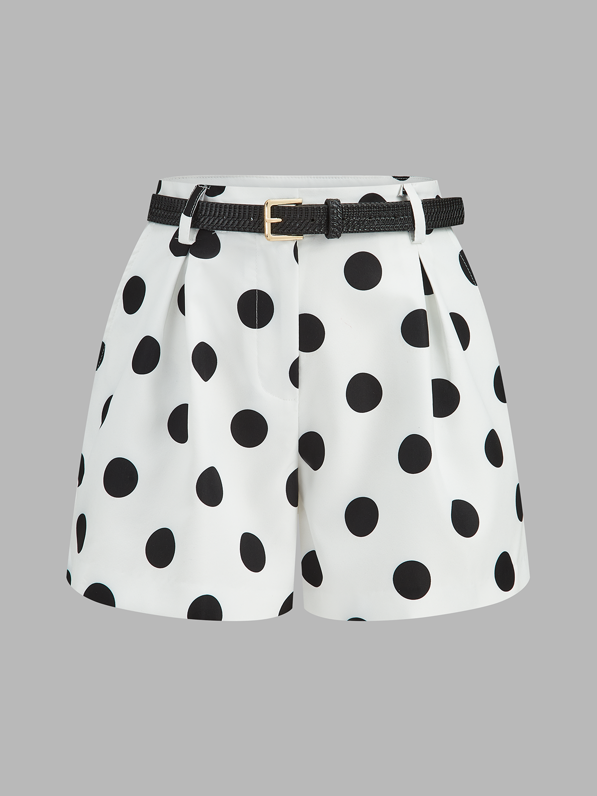 Belted Polka Dot Mid-Waist Shorts