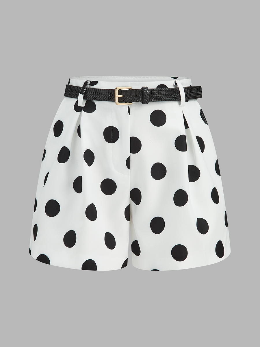 Belted Polka Dot Mid-Waist Shorts