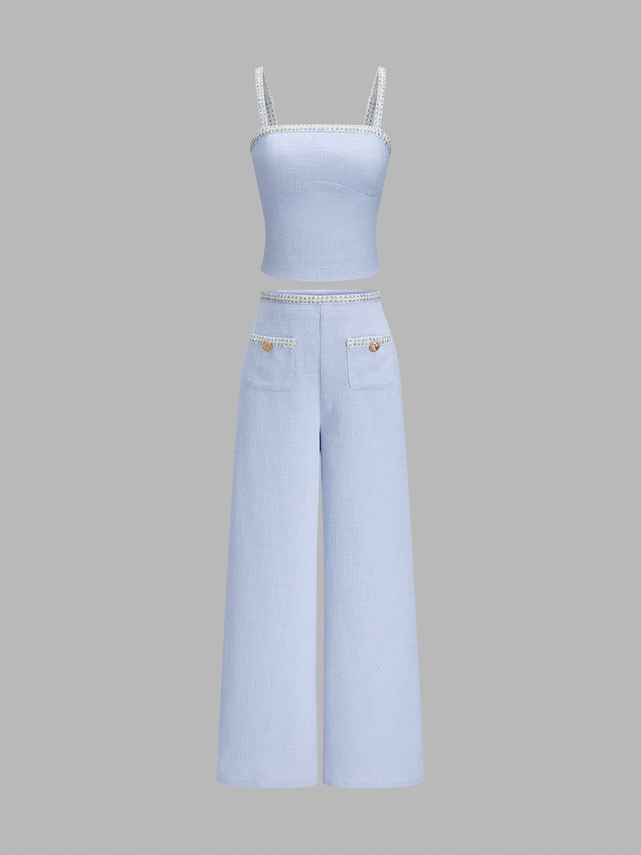 Textured Crop Cami Top & Pants Set