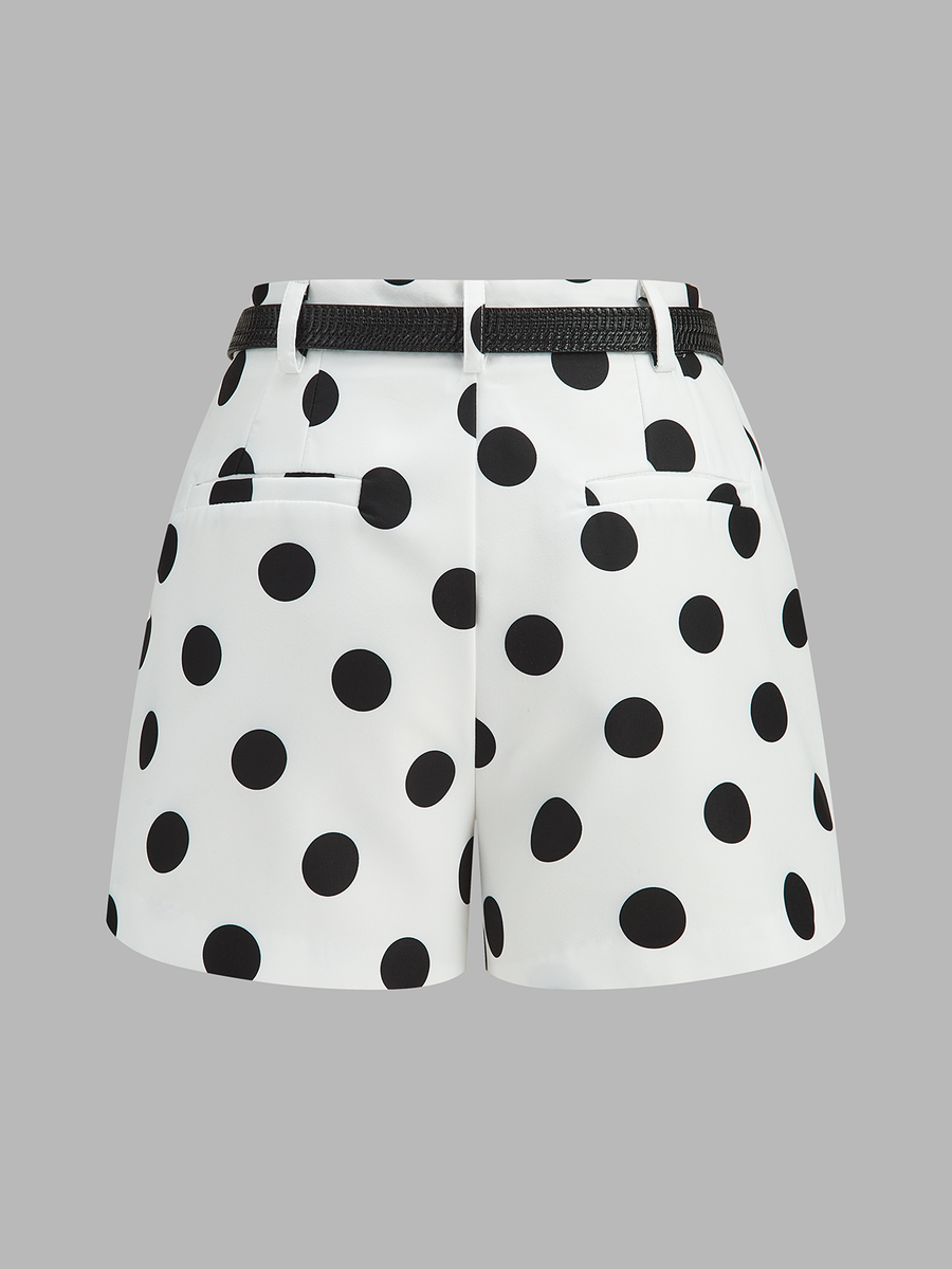 Belted Polka Dot Mid-Waist Shorts