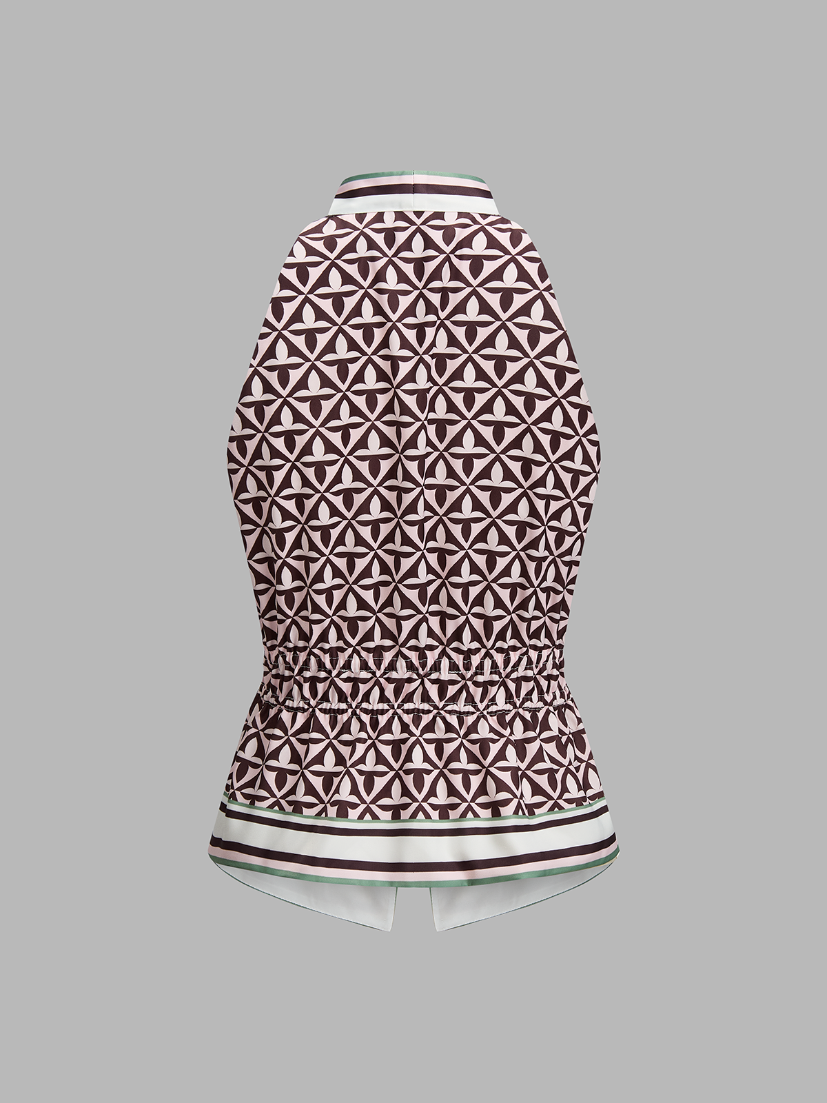 Geometric Print Cinched Waist Satin Top