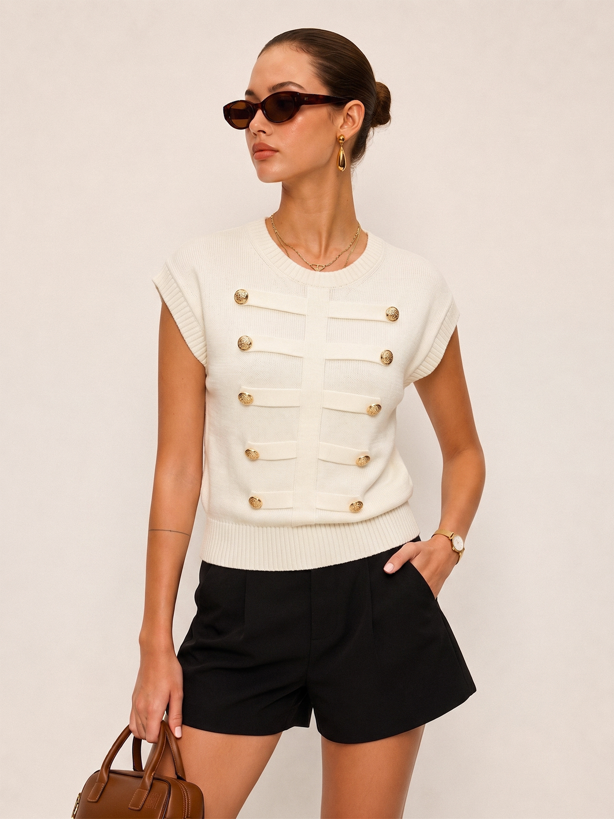 Napoleon Metal Detail Crew Neck Knit Top