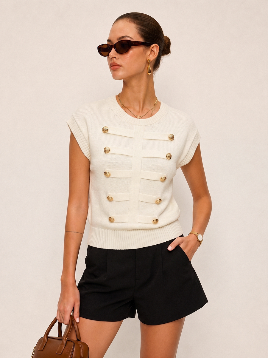 Napoleon Metal Detail Crew Neck Knit Top