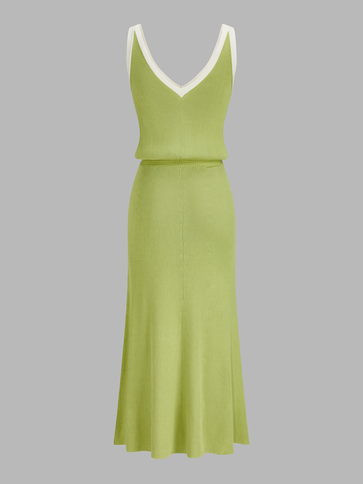 Contrast Trim Slit-Front Ribbed Knit Maxi Dress