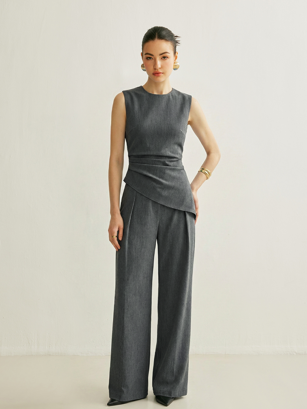 Sleeveless Asymmetric Top & Pleated Pants Set