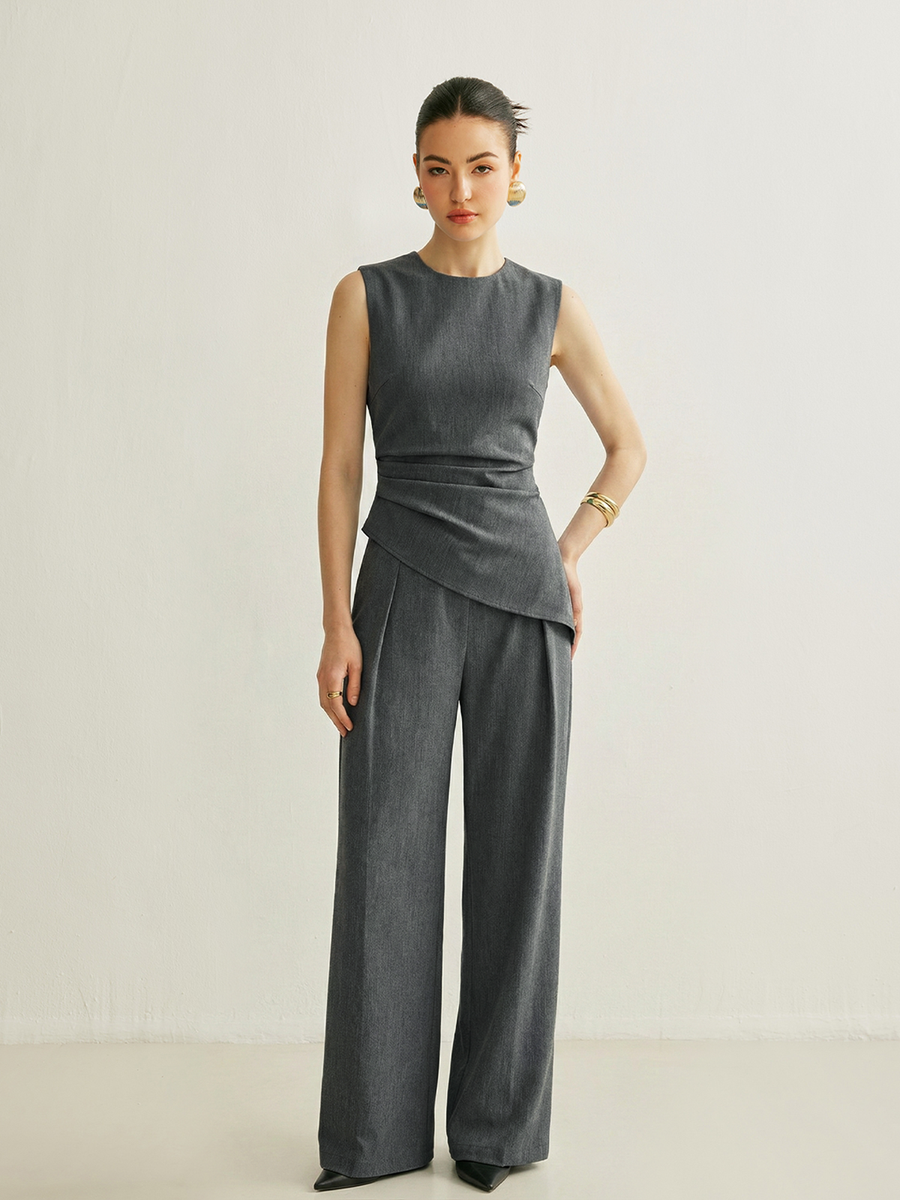 Sleeveless Asymmetric Top & Pleated Pants Set