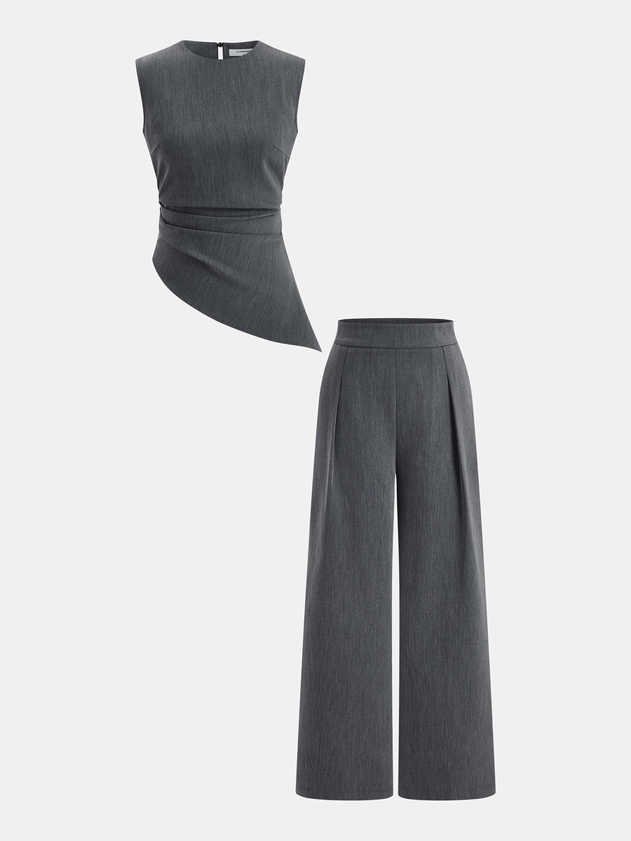 Sleeveless Asymmetric Top & Pleated Pants Set