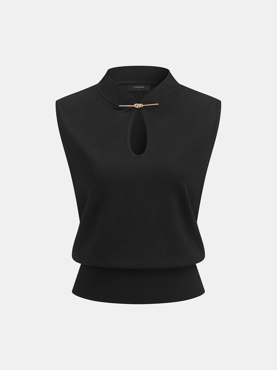 Mandarin Collar Keyhole Toggle Sweater Vest