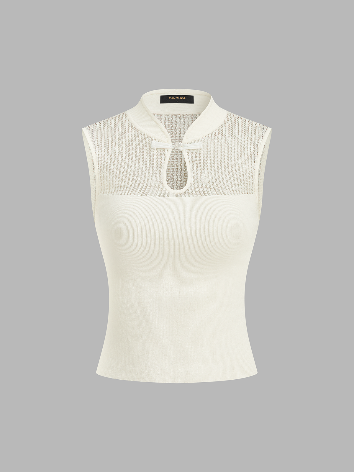 Mandarin Collar Hollow Knit Tank Top