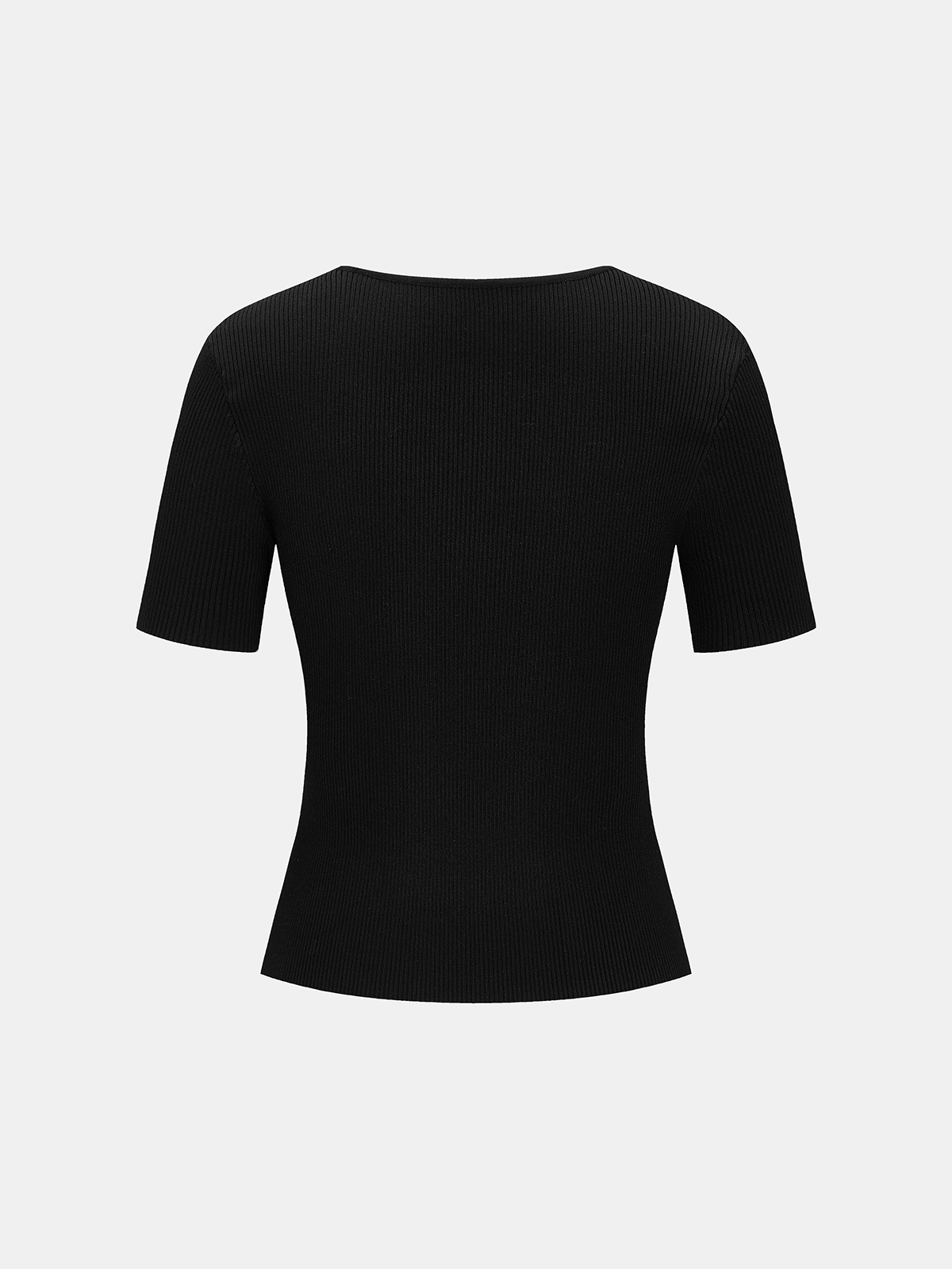 Metal Detail Short Sleeve Ribbed Knit Top