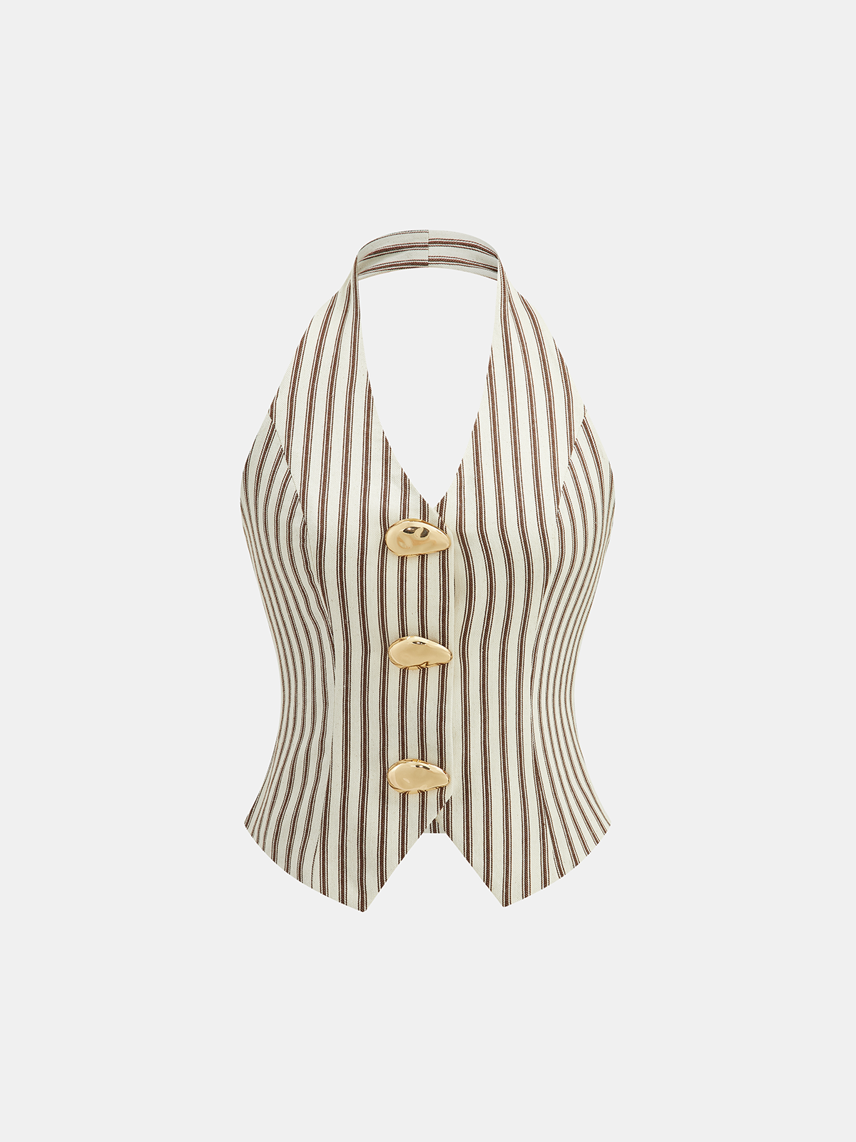 Striped Halter Neck Pants Set with Metal Button