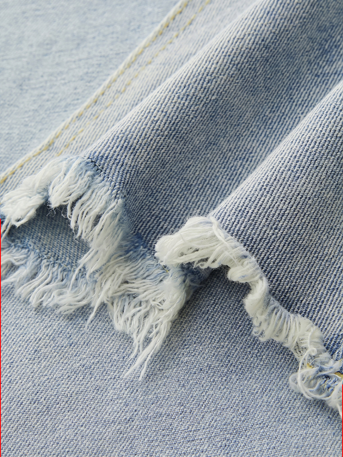 Asymmetric Denim Fringe Midi Skirt