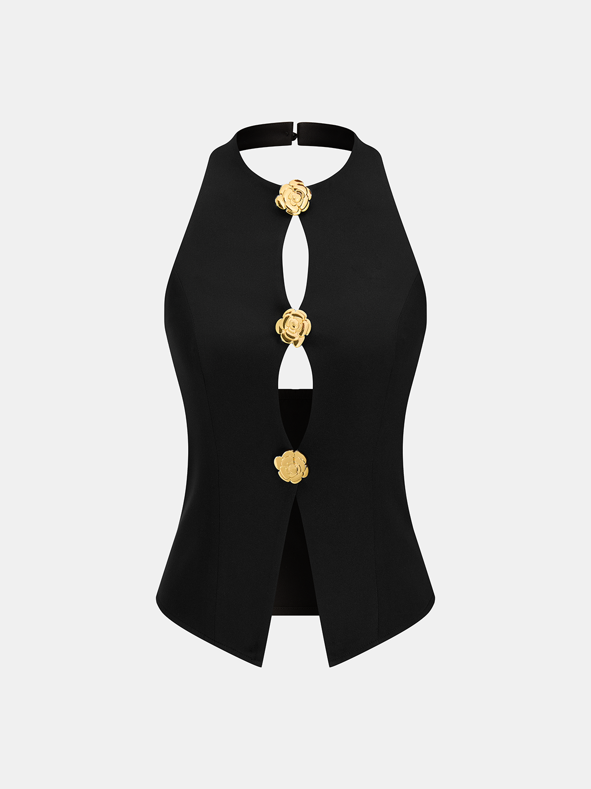Rose Detail Cut-Out Halter Top & Pants Set