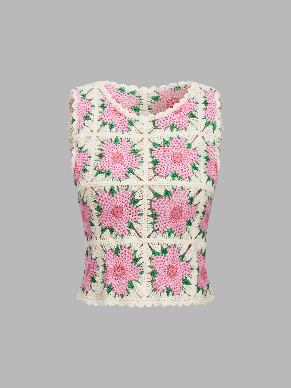 Floral Crochet Sleeveless Knit Vest