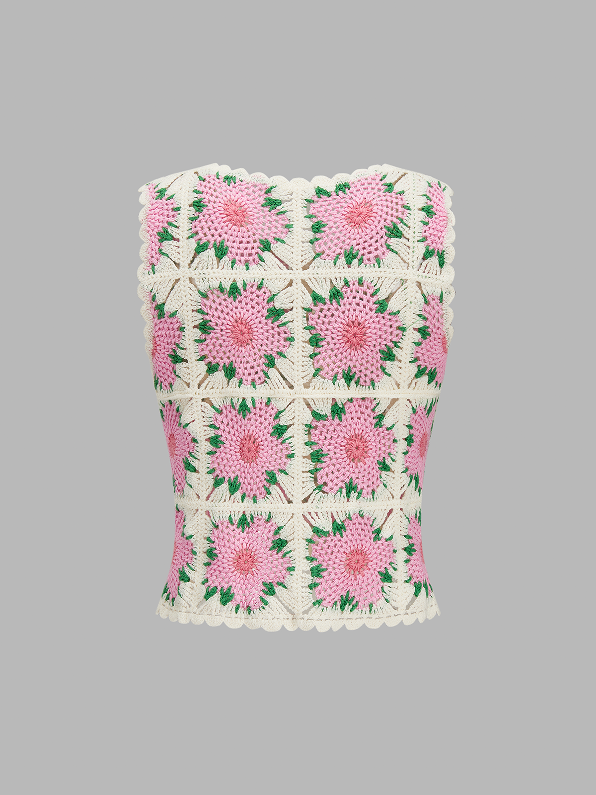 Floral Crochet Sleeveless Knit Vest