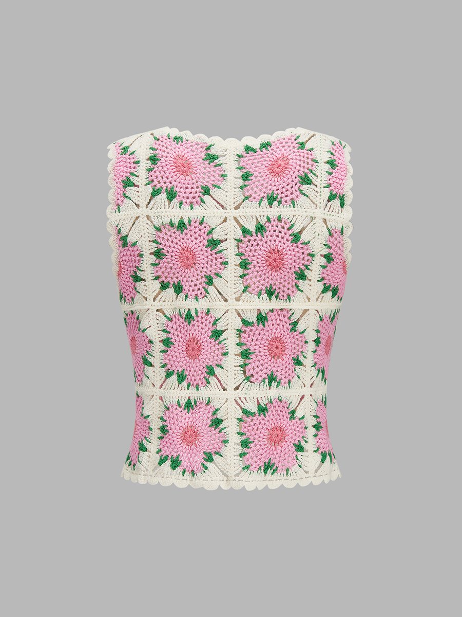 Floral Crochet Sleeveless Knit Vest
