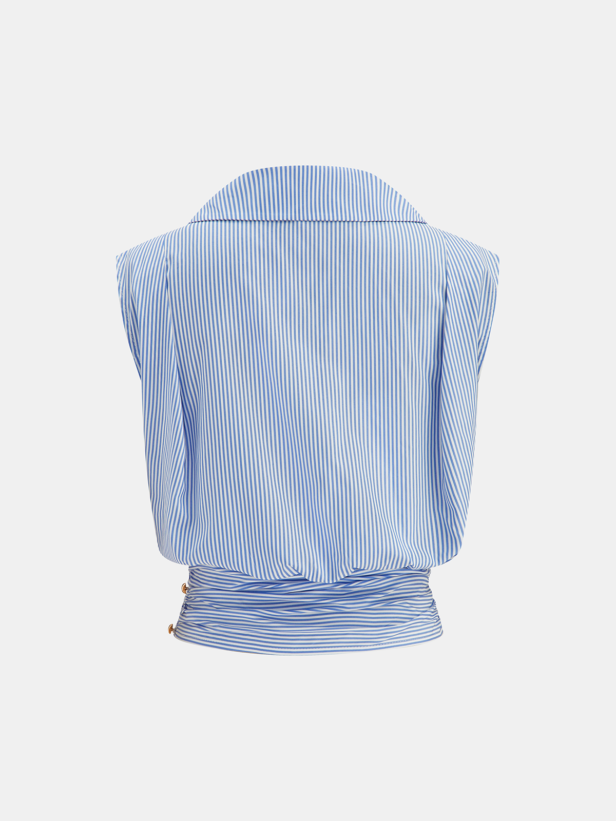 Striped Collared Sleeveless Cinched Blouse