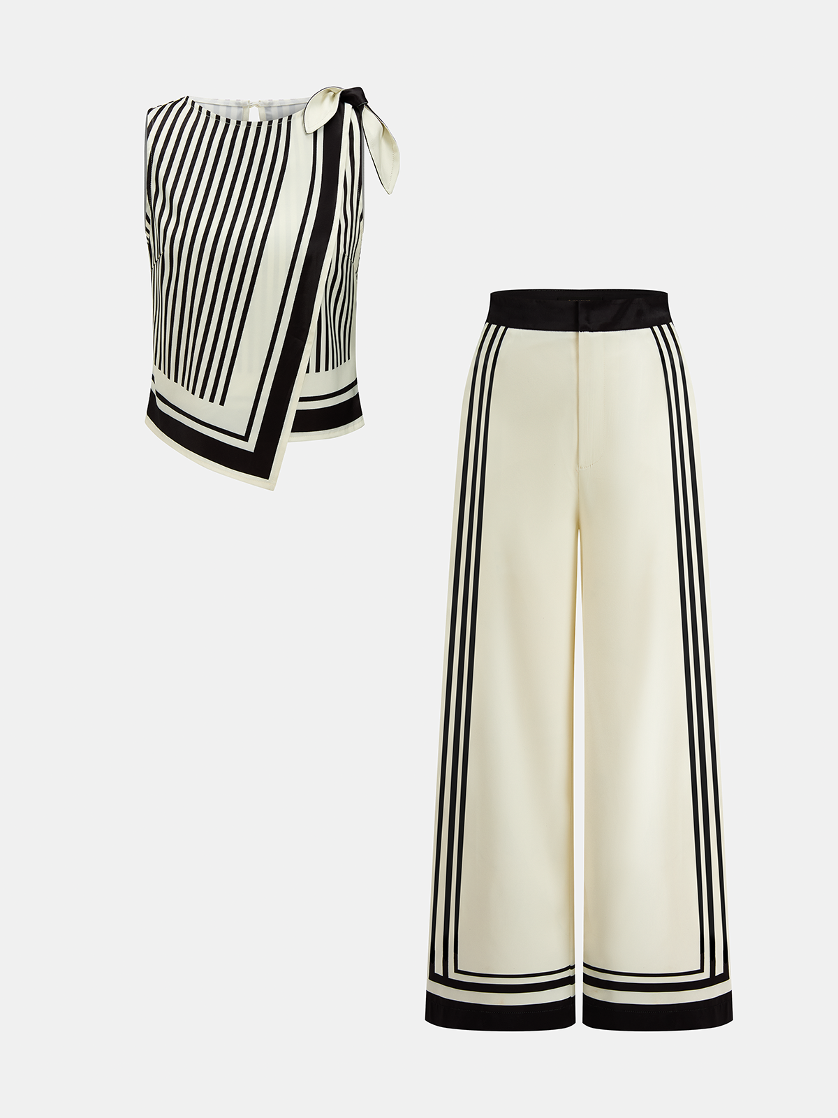 Tie Shoulder Striped Top & Wide Leg Pants Set