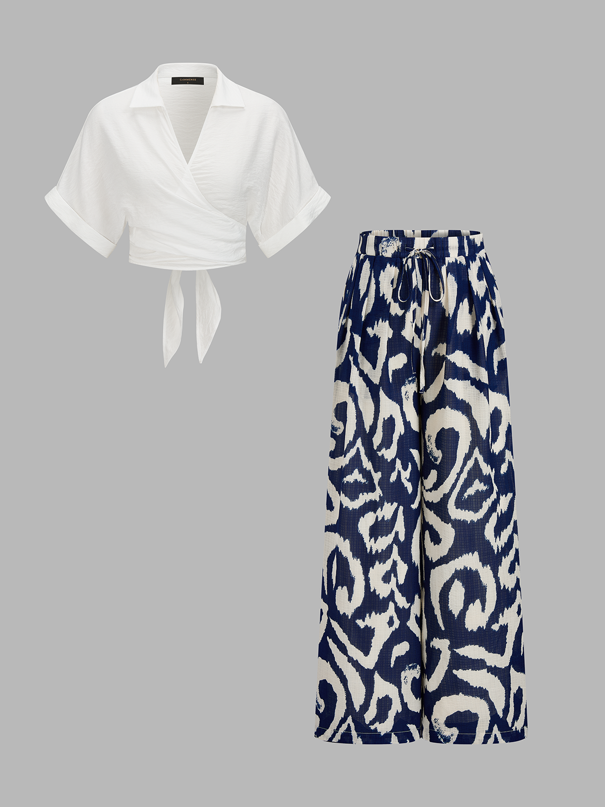 Tie-Back Crop Top & Abstract Print Pants Set