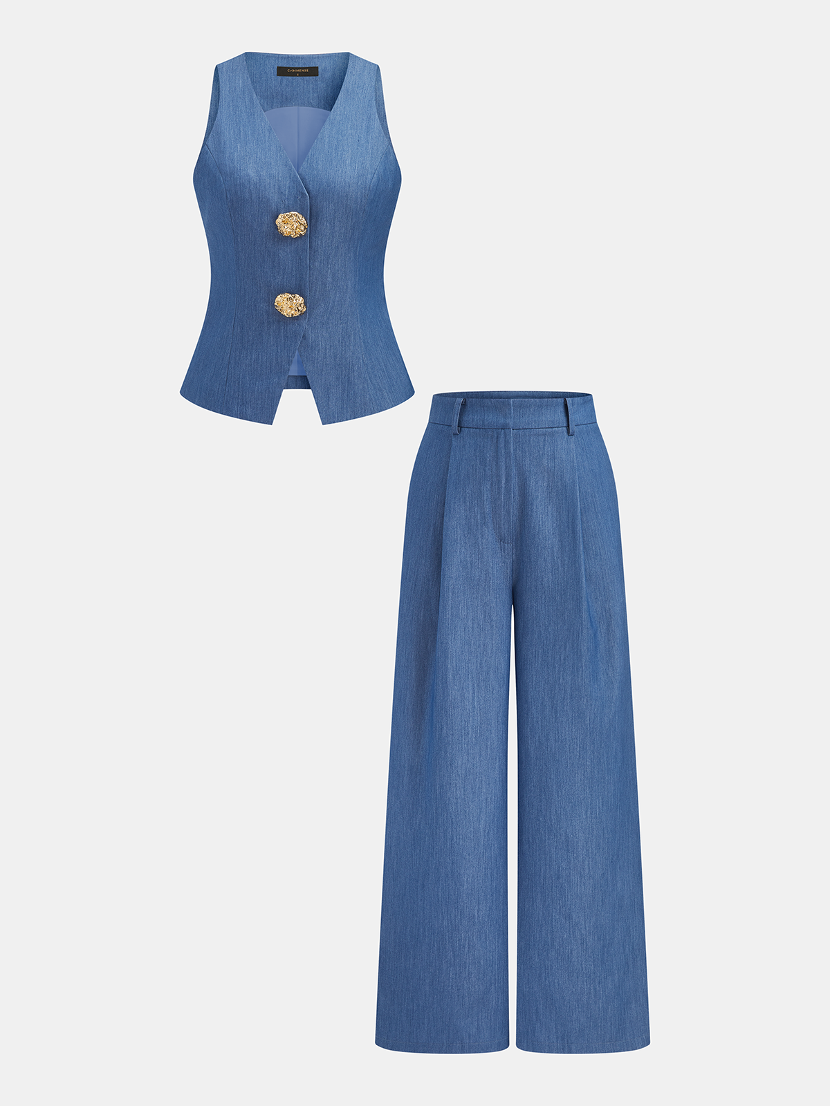 Tailored Buttoned Vest & Wide-Leg Pants Set