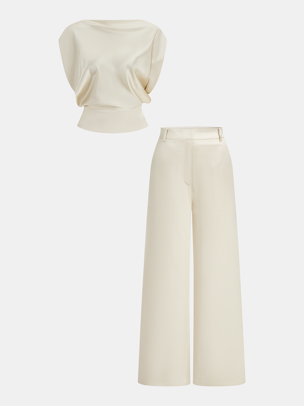 Satin Draped Top & Wide-Leg Pants Set