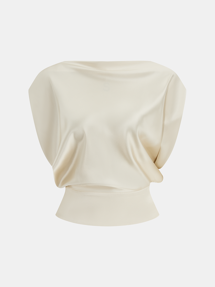 Satin Draped Top & Wide-Leg Pants Set
