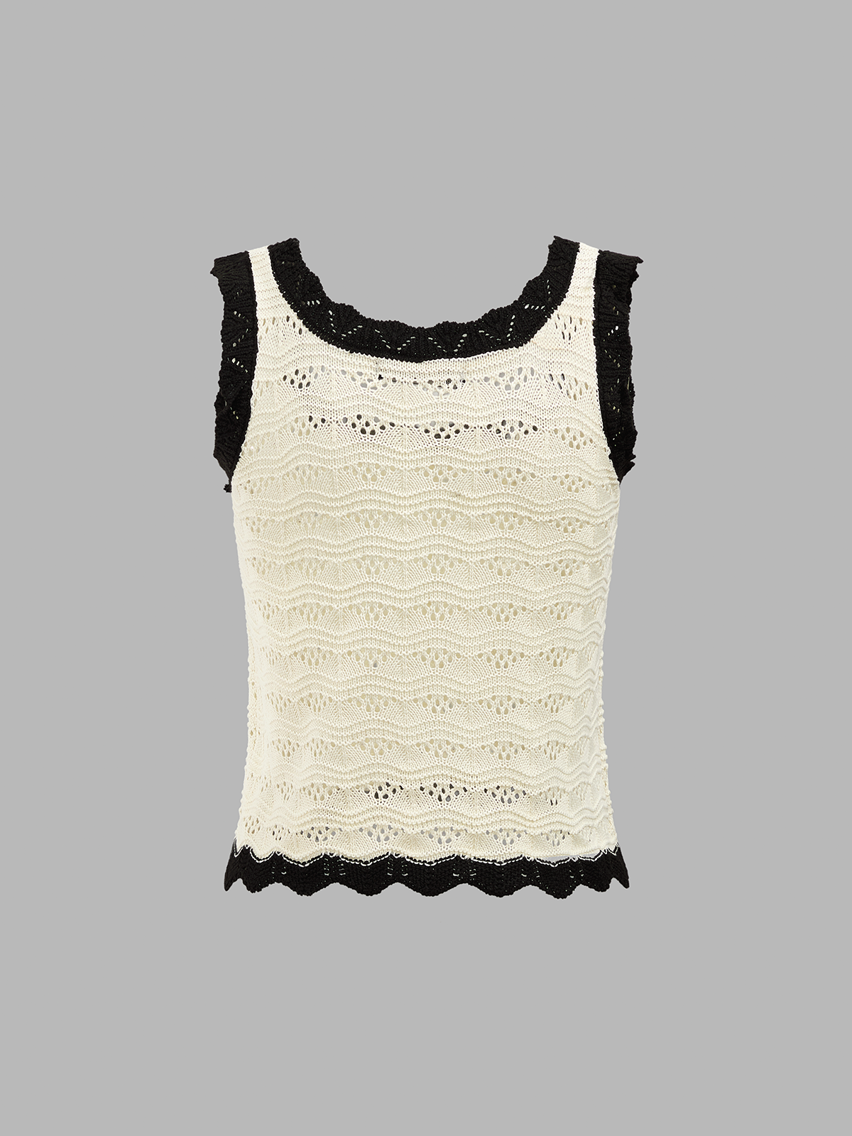 Contrast Trim Crochet Knit Top & Midi Skirt Set