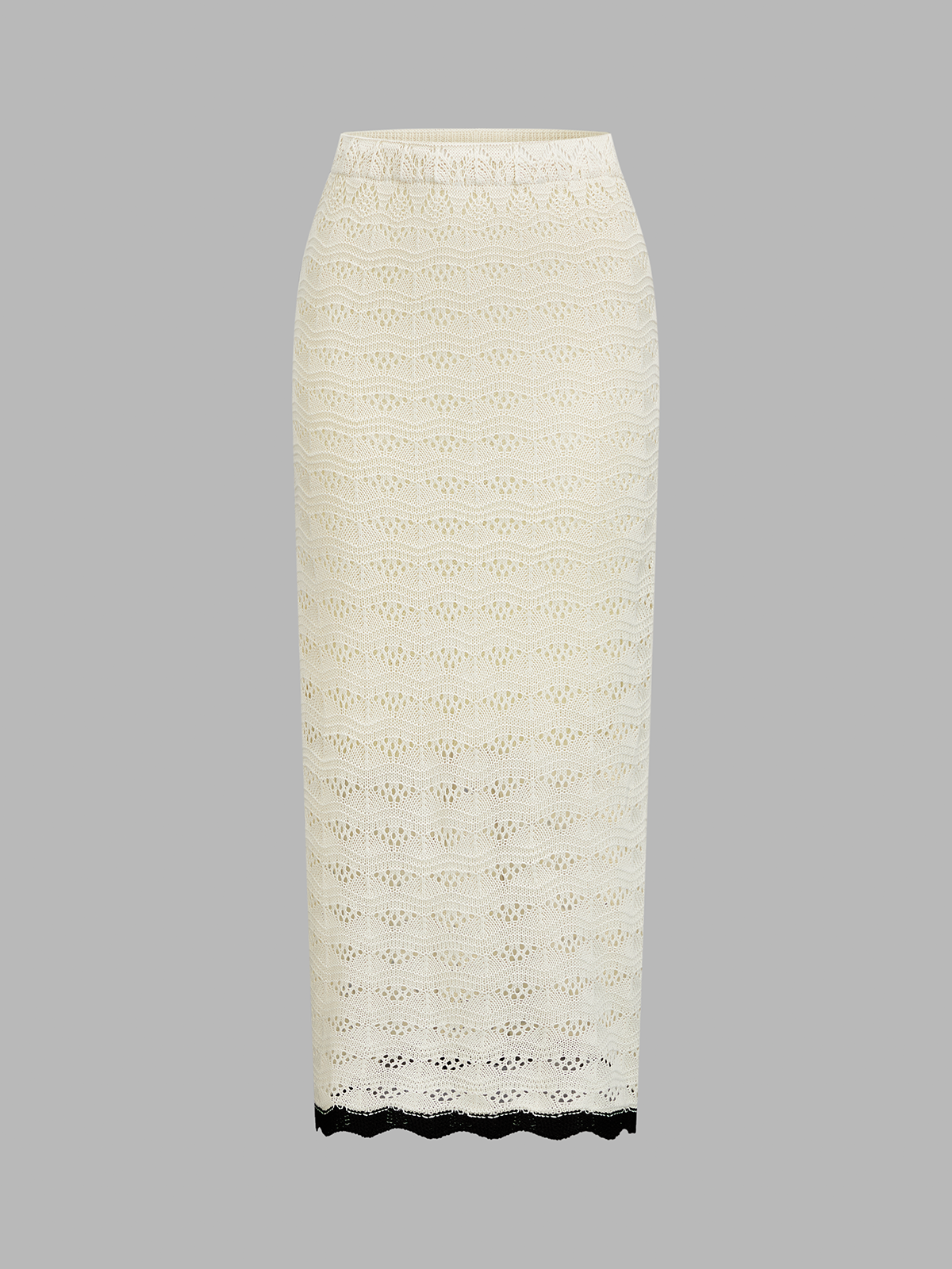 Contrast Trim Crochet Knit Top & Midi Skirt Set
