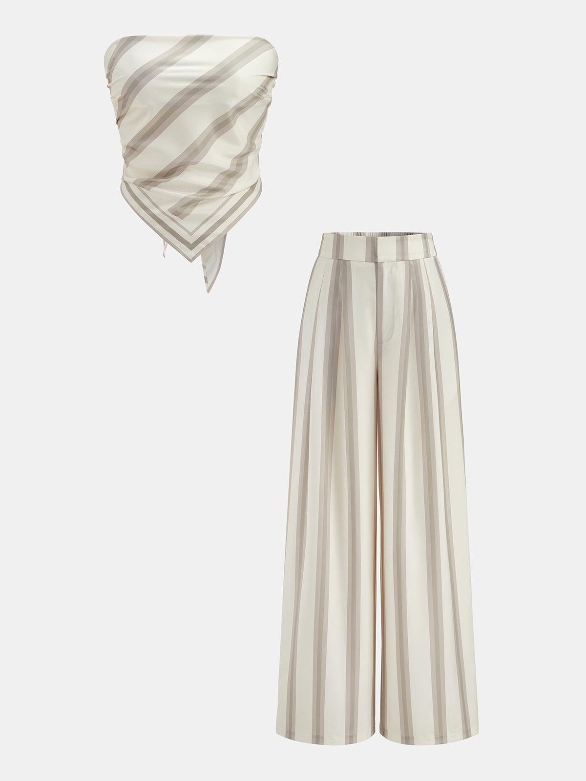Striped Strapless Top & Wide Leg Pants Set